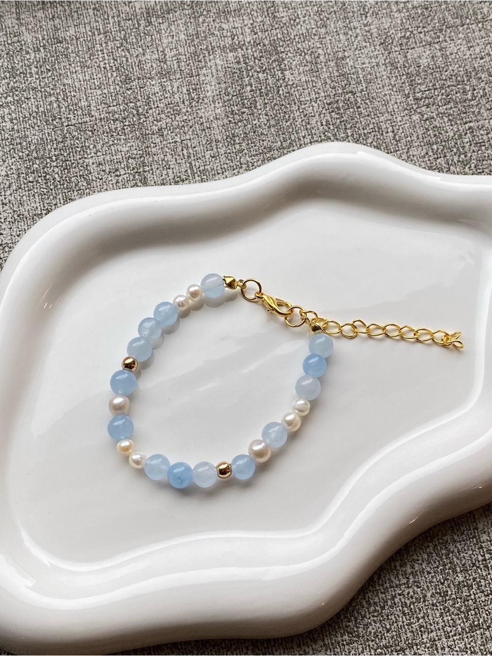 14k gold plated aquamarine pearl bracelet